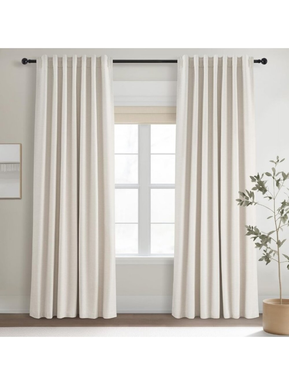 84-Inch Cream Linen Blackout Curtains - Ivory Pinch Pleat Drapes for Bedroom